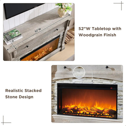 52in Farmhouse Electric Fireplace TV Stand with Mantel