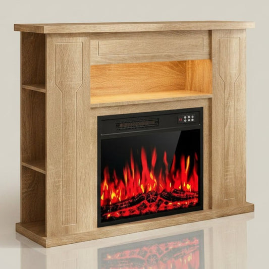 43 Inch Electric Fireplace Mantel Heater with Storage Shelves