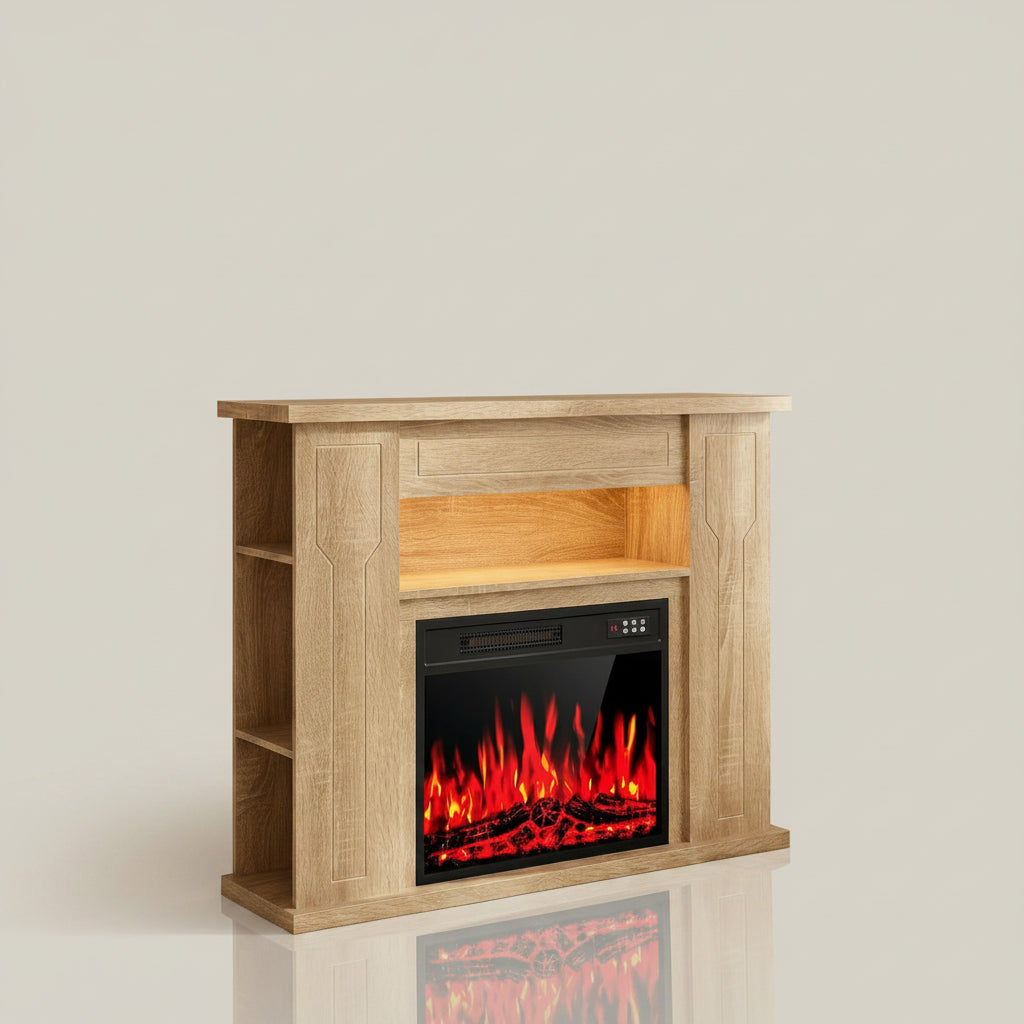 43 Inch Electric Fireplace Mantel Heater with Storage Shelves