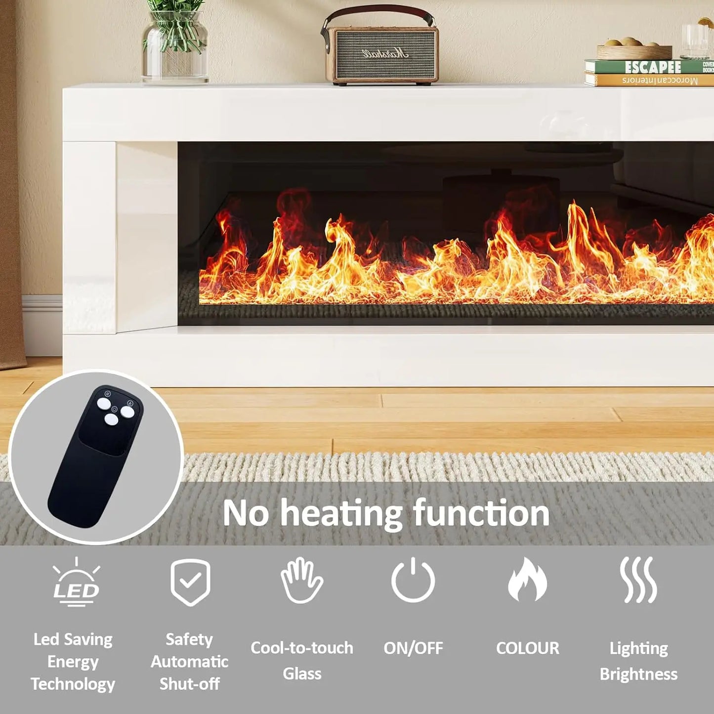 Modern Electric Fireplace TV Stand 63in 12-Color Flame White