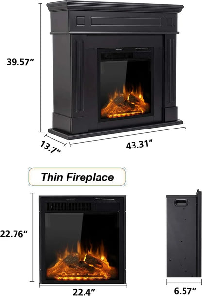 44 Inch Freestanding Electric Fireplace with Mantel and Remote