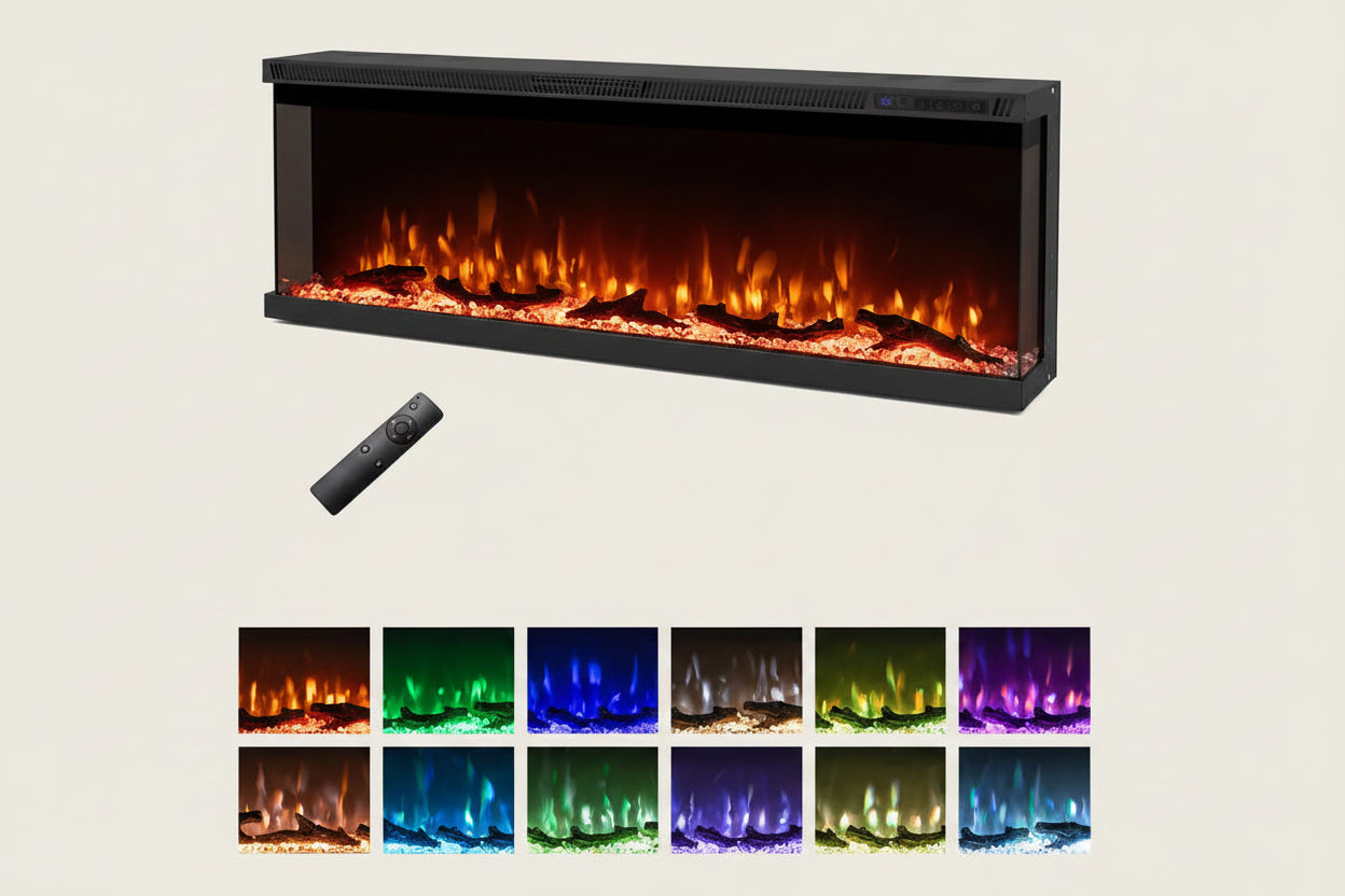 Electric Fireplace Insert 50 Inch 3-Sided 12 Flame Colors