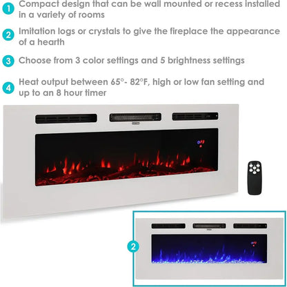50-Inch Wall-Mounted Electric Fireplace Insert 3 Flame Colors