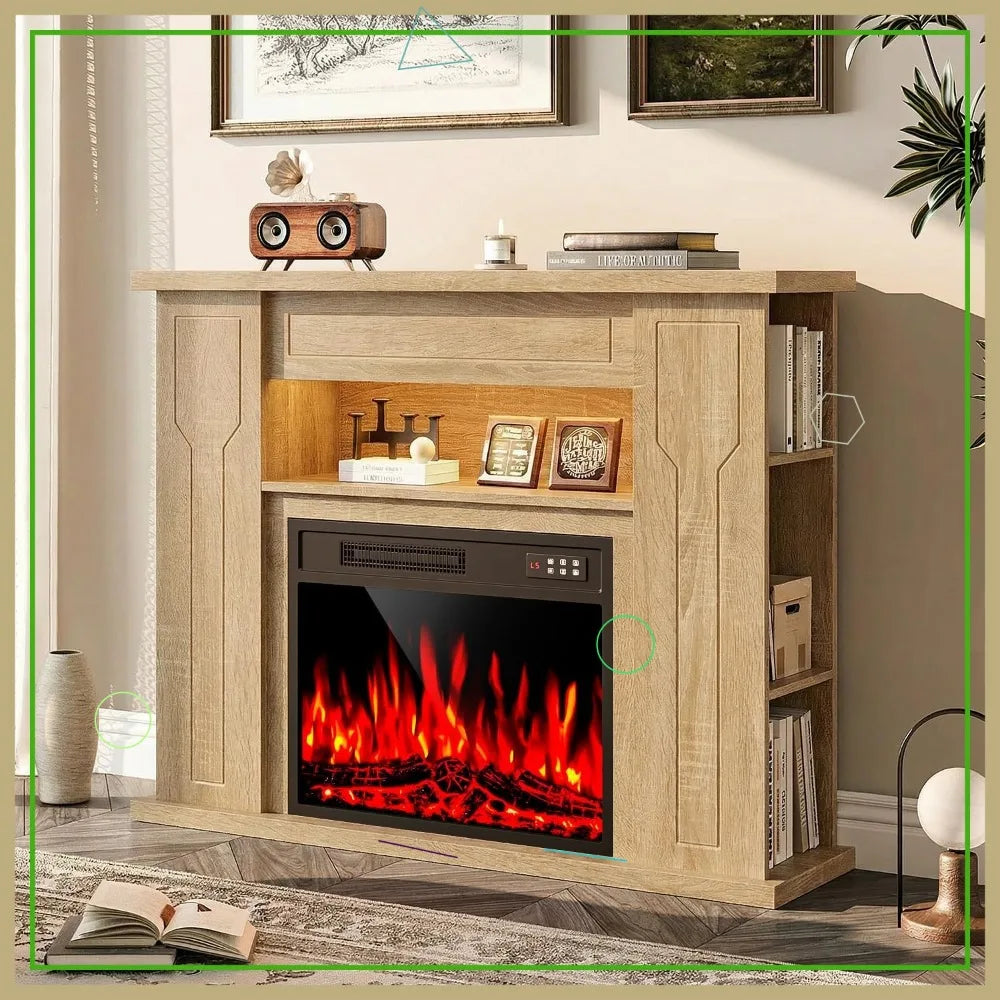43 Inch Electric Fireplace Mantel Heater with Storage Shelves