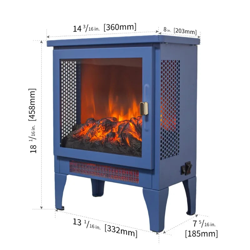 17 Inch Freestanding Electric Fireplace Stove Heater 3D Flame Blue