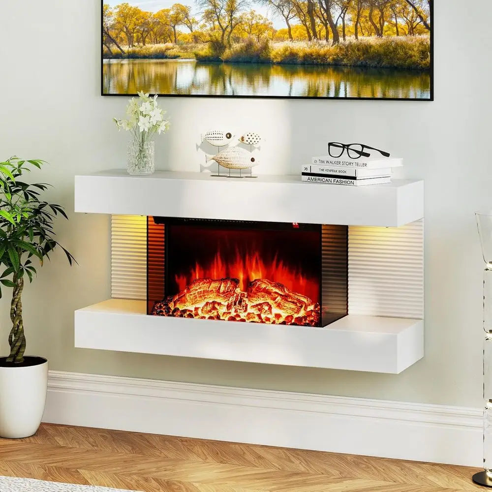32-inch Wide Electric Fireplace Wall-Mounted with Floating Mantel 1500W