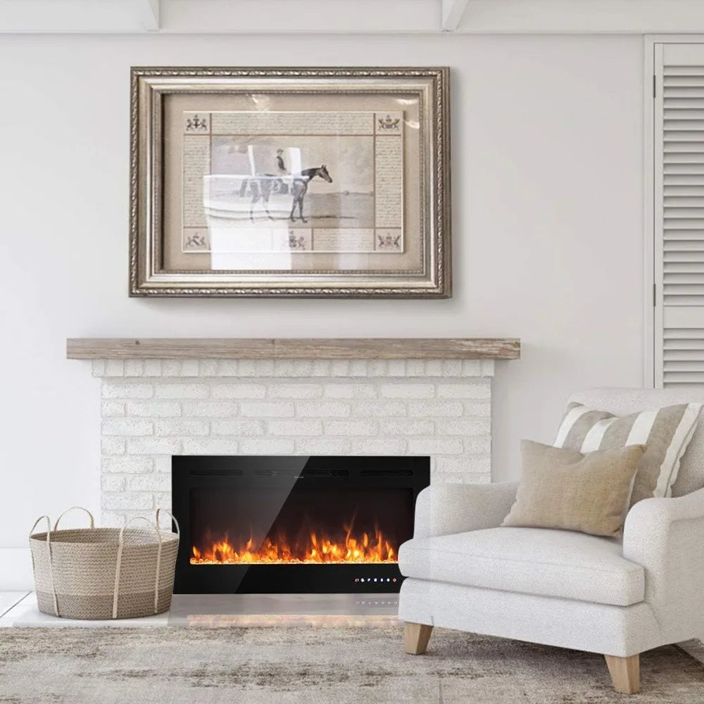 40-Inch Electric Fireplace Insert Wall-Mounted Recessed Thermostat 9 Colors
