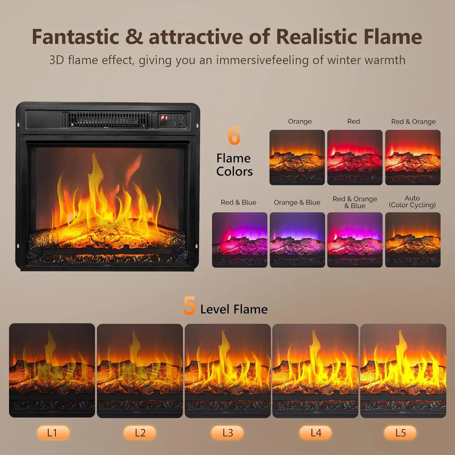 32-inch Electric Fireplace Mantel Heater with Remote and Timer