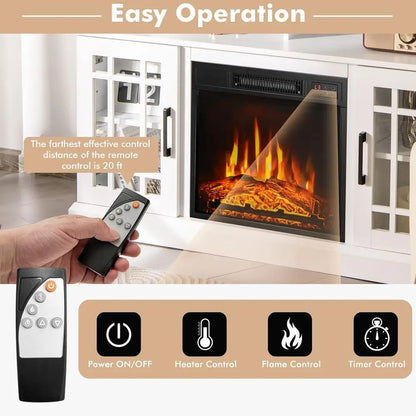 50-Inch TV Electric Fireplace Stand with Side Cabinets and Remote