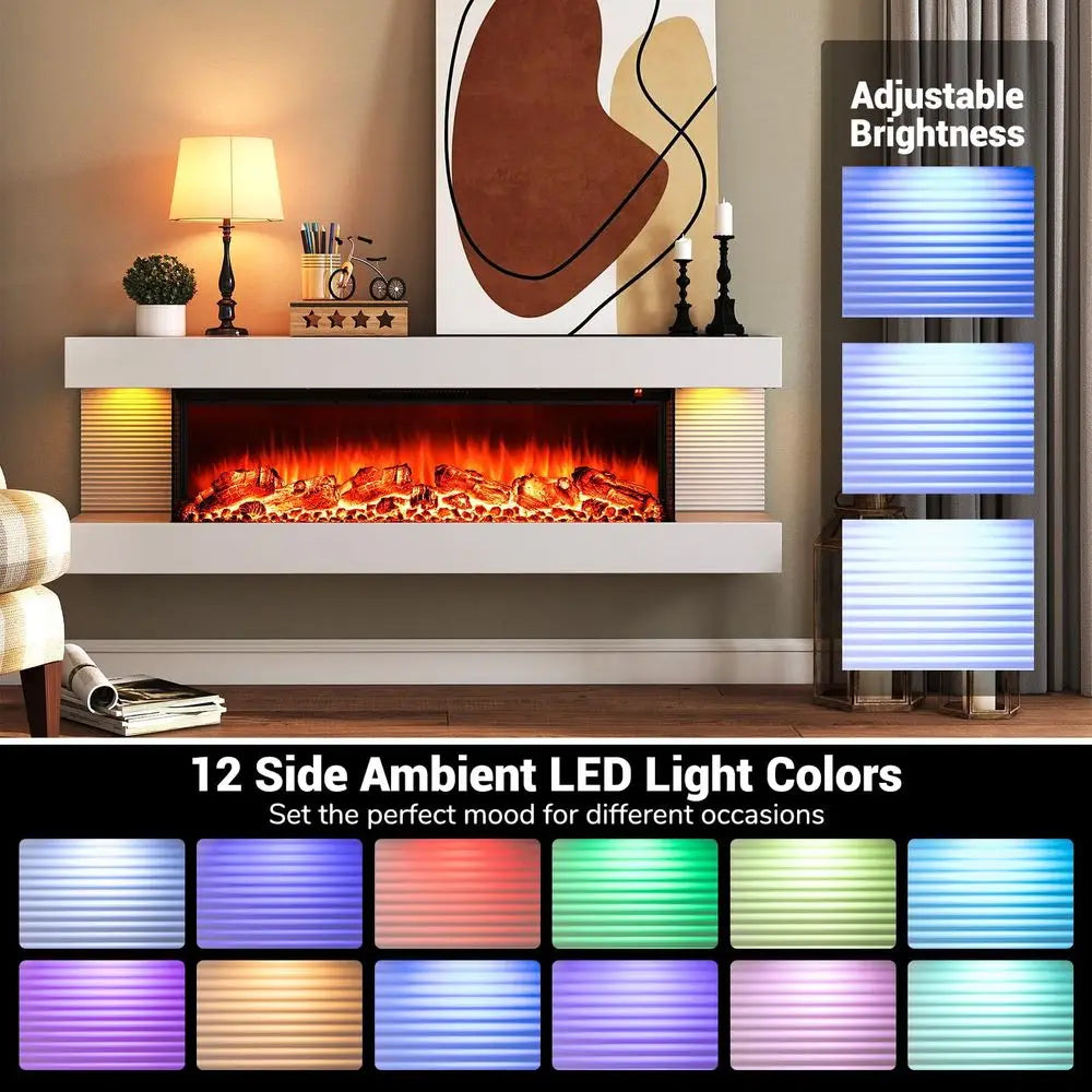 XMSJ 36-Inch Wall Mount Electric Fireplace With 50-Inch Floating Mantel