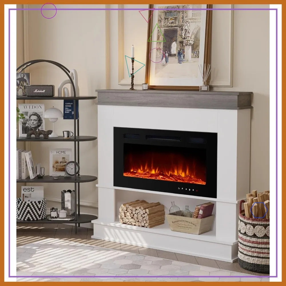 60 Inch Electric Fireplace Mantel 1500W Heater - White