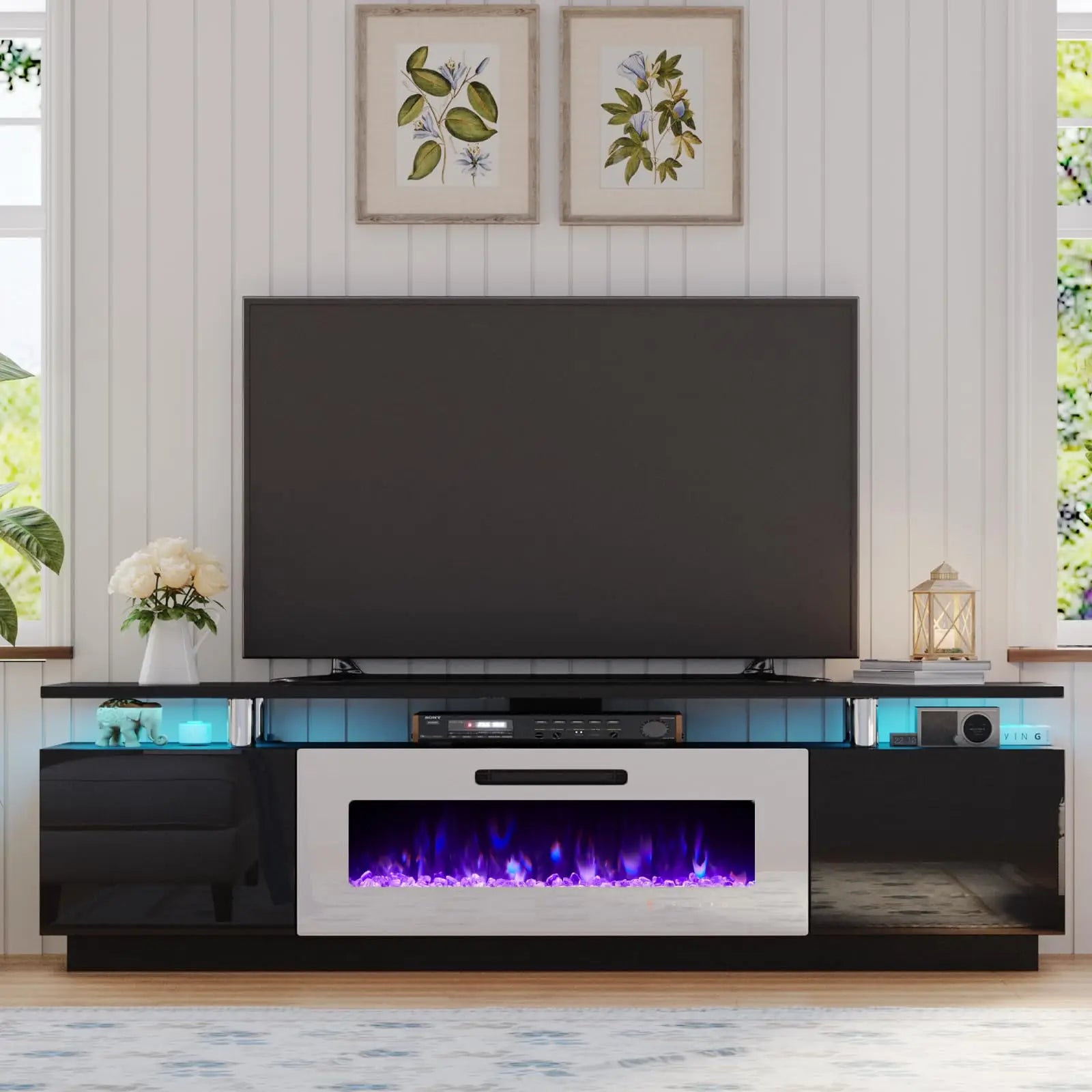 Floating Electric Fireplace TV Stand 72-inch Modern High Gloss Wall Mounted