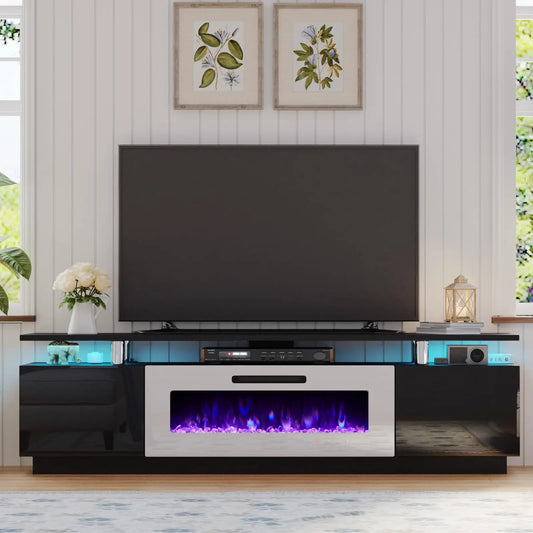 Floating Electric Fireplace TV Stand 72-inch Modern High Gloss Wall Mounted