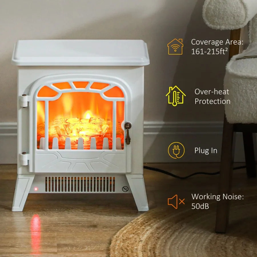 Freestanding Electric Fireplace Stove Heater 750W 1500W White