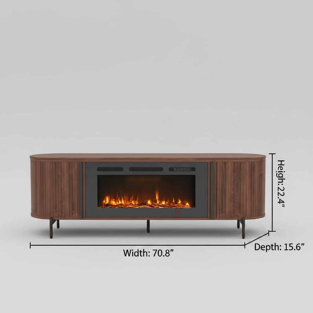 Fluted Fireplace TV Stand 70in Modern Entertainment Center