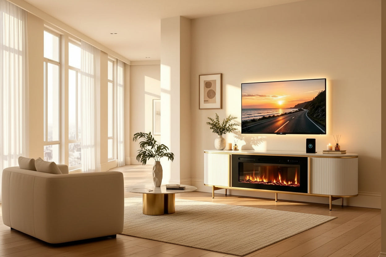 Fluted Fireplace TV Stand 70in Modern Entertainment Center