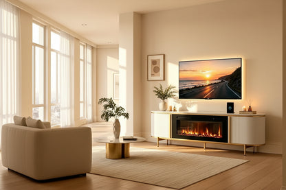Fluted Fireplace TV Stand 70in Modern Entertainment Center