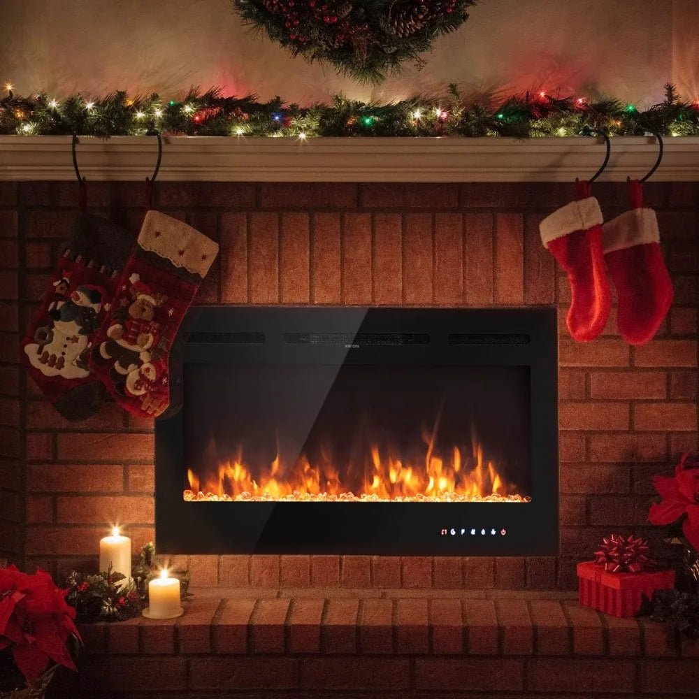 40-Inch Electric Fireplace Insert Wall-Mounted Recessed Thermostat 9 Colors
