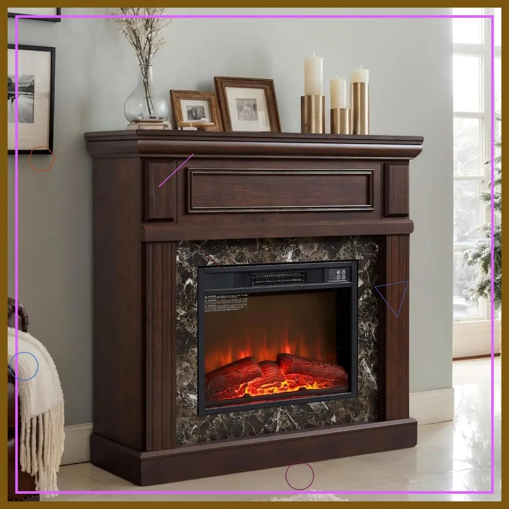 42 Inch Electric Fireplace with Mantel 1400W Heater Remote Control