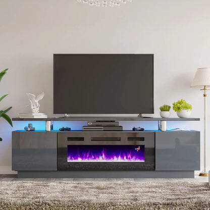 Floating Electric Fireplace TV Stand 72-inch Modern High Gloss Wall Mounted