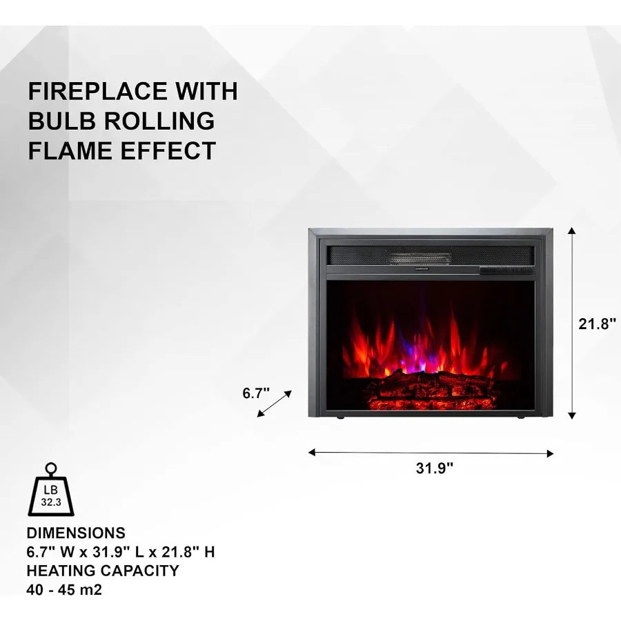 32 Inch Electric Fireplace Insert Heater with Remote Control