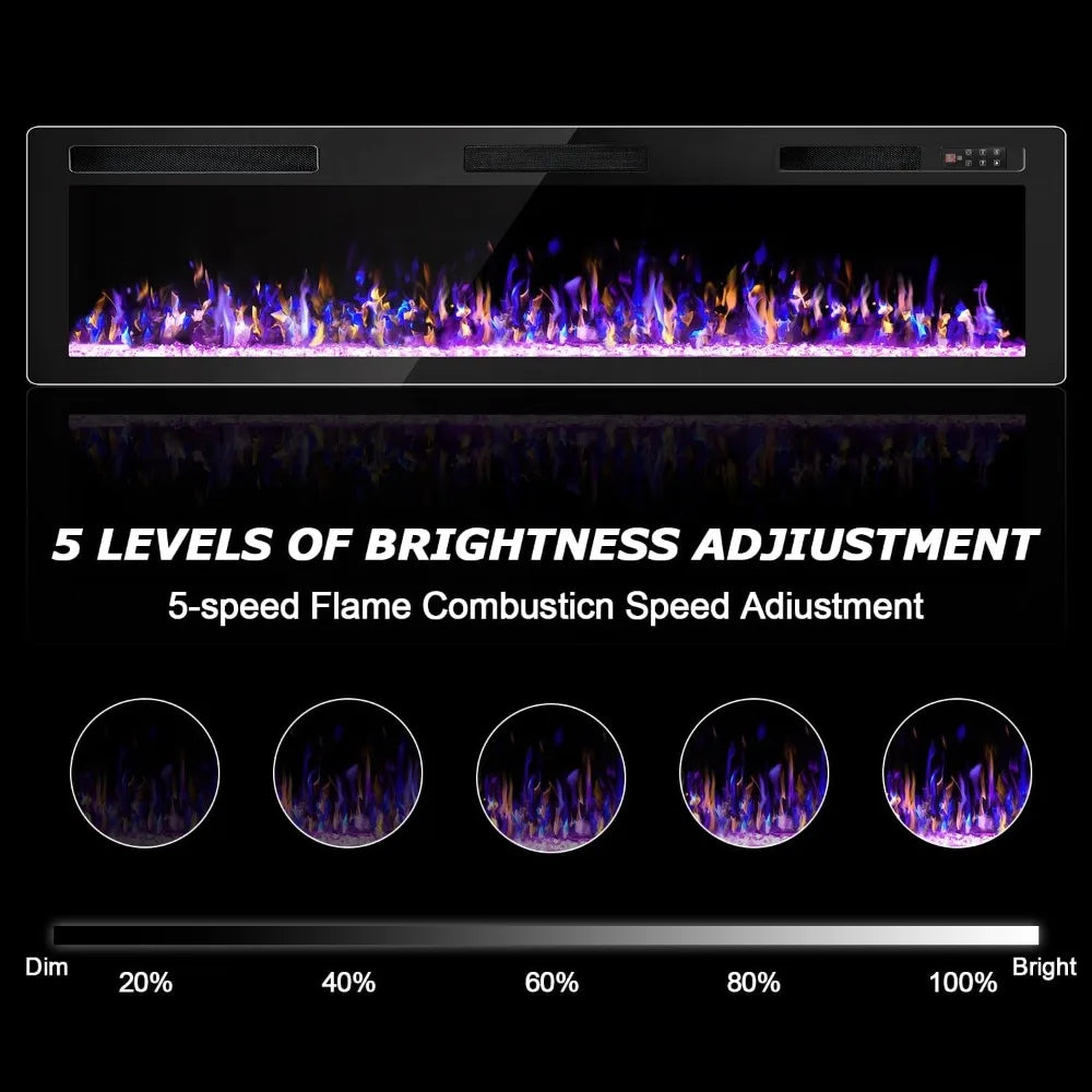 Ultra-Thin Electric Fireplace Heater Wall Mounted Freestanding 72 Inch