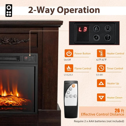 32-Inch Electric Fireplace Mantel 1400W Heater 3D Flame Brown