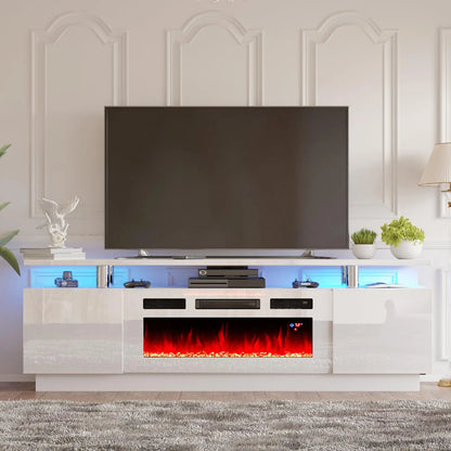Floating Electric Fireplace TV Stand 72-inch Modern High Gloss Wall Mounted