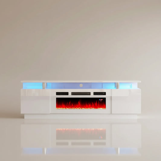 Floating Electric Fireplace TV Stand 72-inch Modern High Gloss Wall Mounted