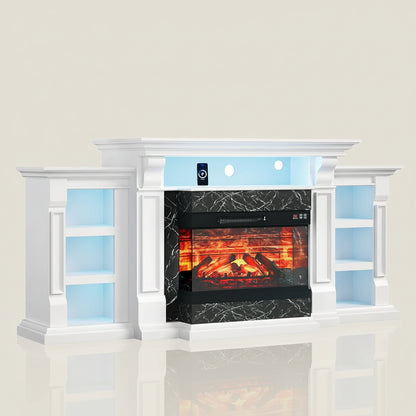72in White Electric Fireplace TV Stand 3-Sided Glass Media Console