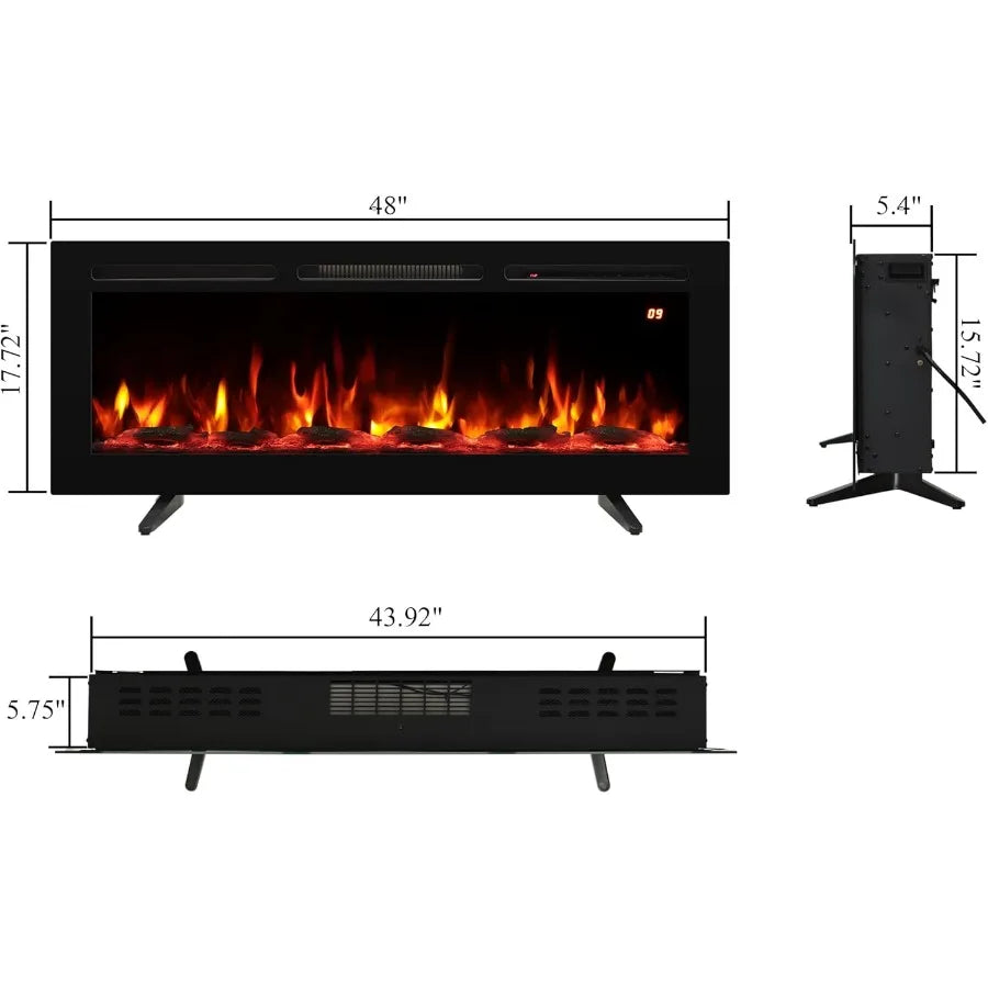 48 Inch 3-in-1 Wall-Mounted Recessed Freestanding Electric Fireplace