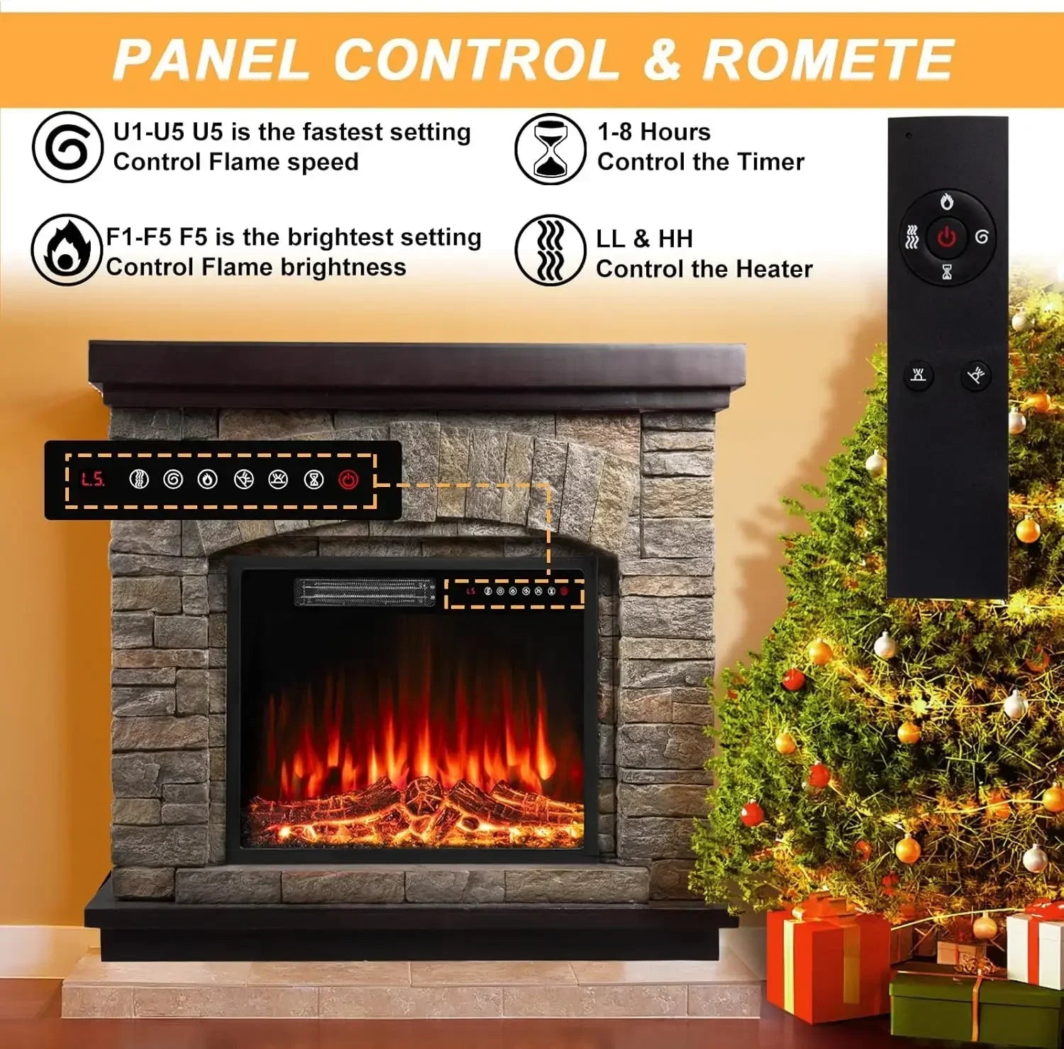 40 inch Electric Fireplace Mantel TV Stand Freestanding Heater Black