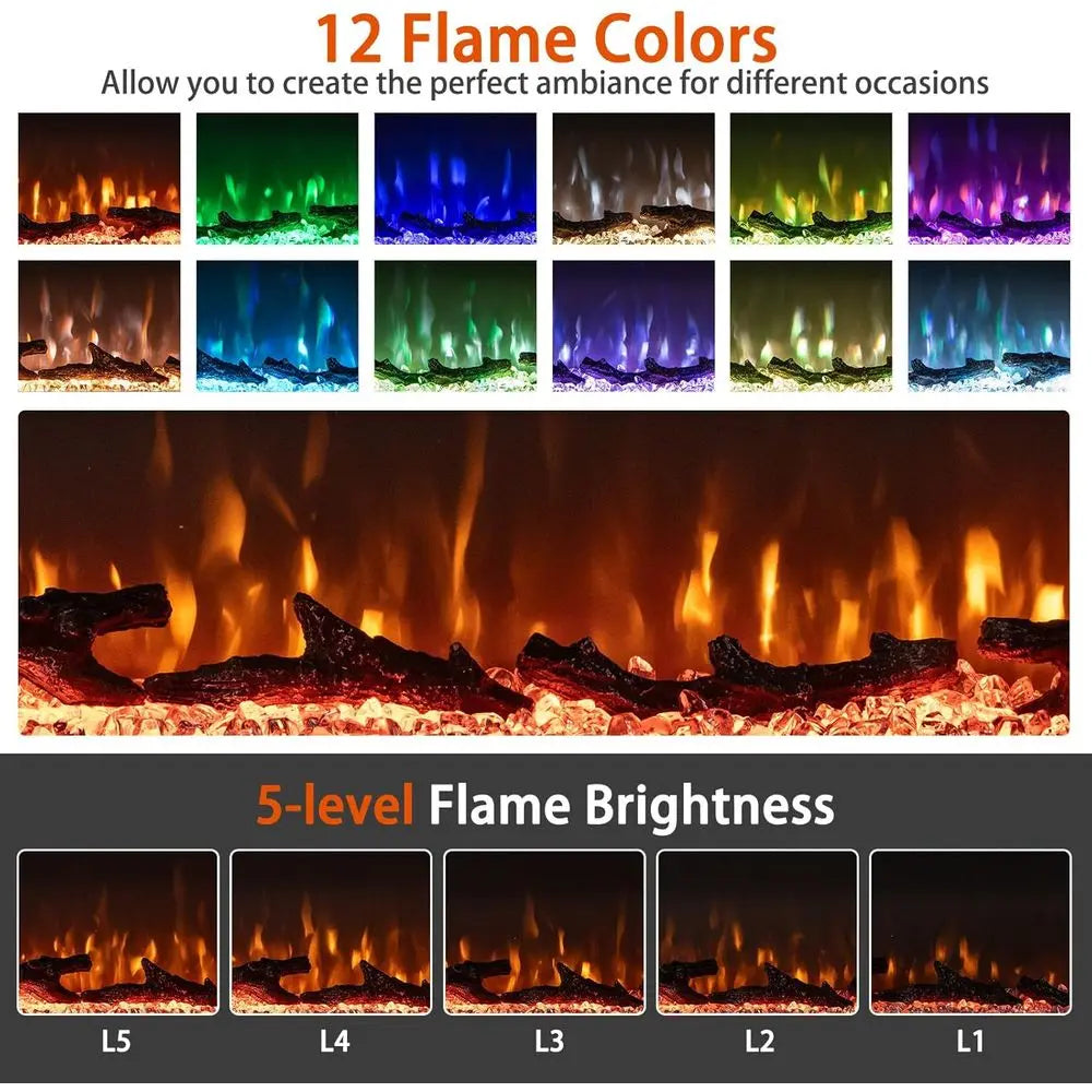 3-Sided Electric Fireplace Insert 40-inch 1200W Wall-Mount or Freestanding
