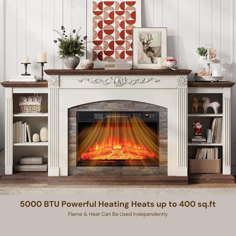 72 Inch Electric Fireplace TV Stand White Entertainment Center