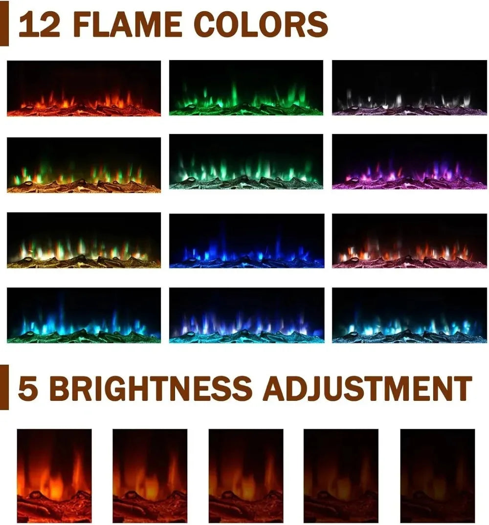 39" Electric Fireplace Mantel Heater 1500W 12 LED Colors