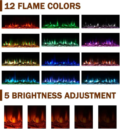 39" Electric Fireplace Mantel Heater 1500W 12 LED Colors