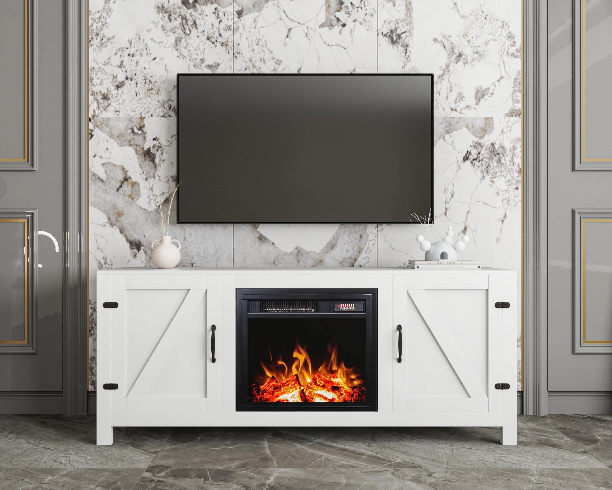 Floating Electric Fireplace TV Stand 72-inch Modern High Gloss Wall Mounted