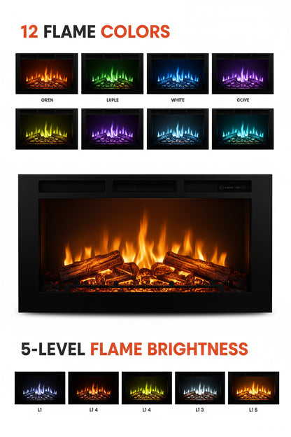 Electric Fireplace Insert 50 Inch 3-Sided 12 Flame Colors
