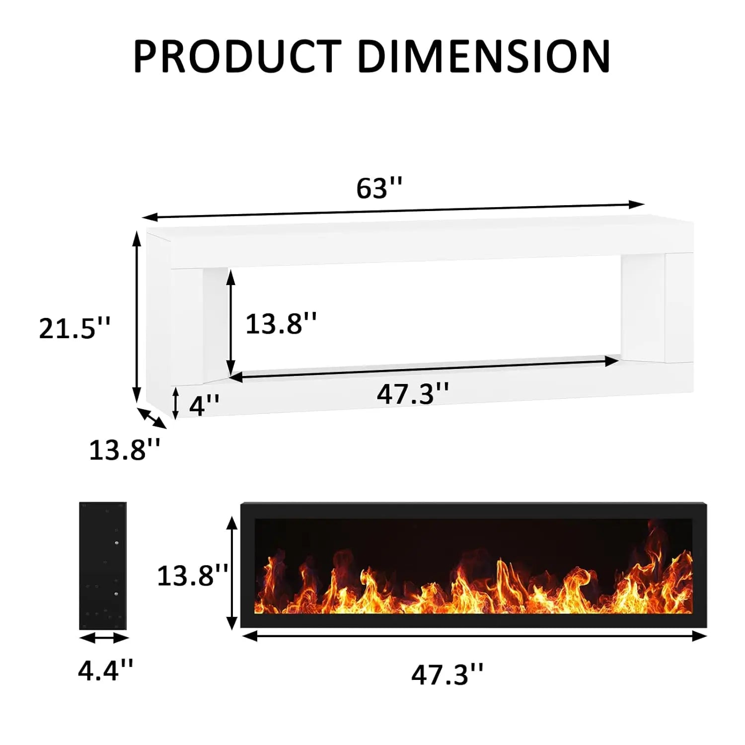 Modern Electric Fireplace TV Stand 63in 12-Color Flame White