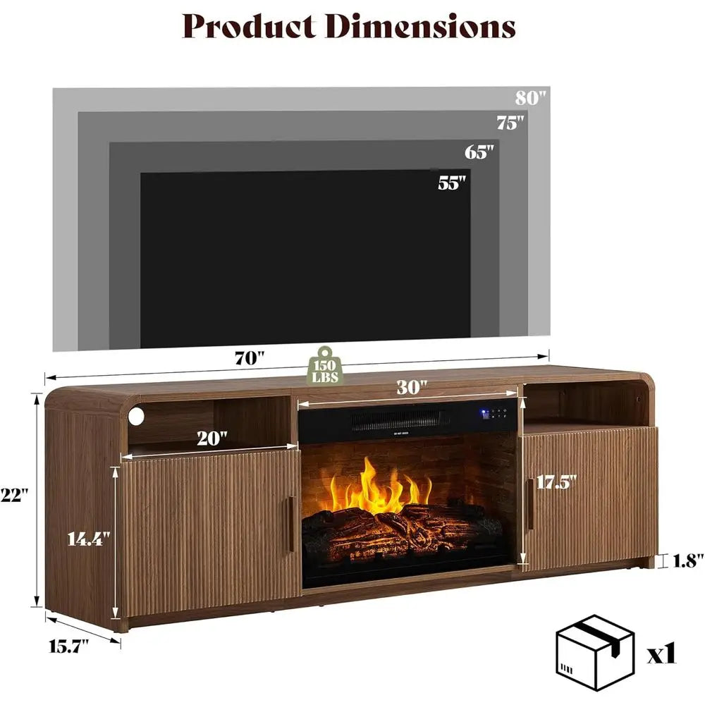 Electric Fireplace TV Stand with Storage Cabinet 70-Inch Brown