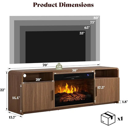 Electric Fireplace TV Stand with Storage Cabinet 70-Inch Brown