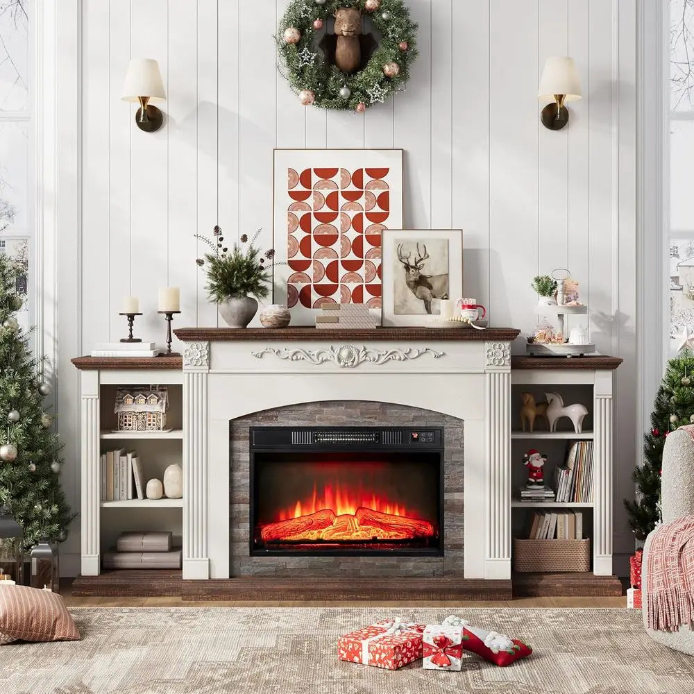 72 Inch Electric Fireplace TV Stand White Entertainment Center