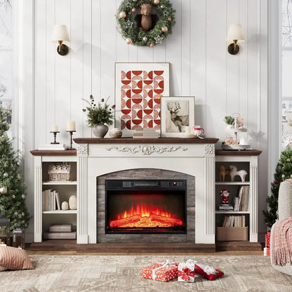 72 Inch Electric Fireplace TV Stand White Entertainment Center