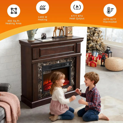 42 Inch Electric Fireplace with Mantel 1400W Heater Remote Control
