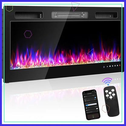 42-Inch Electric Fireplace Heater with Remote and 12 Flame Colors