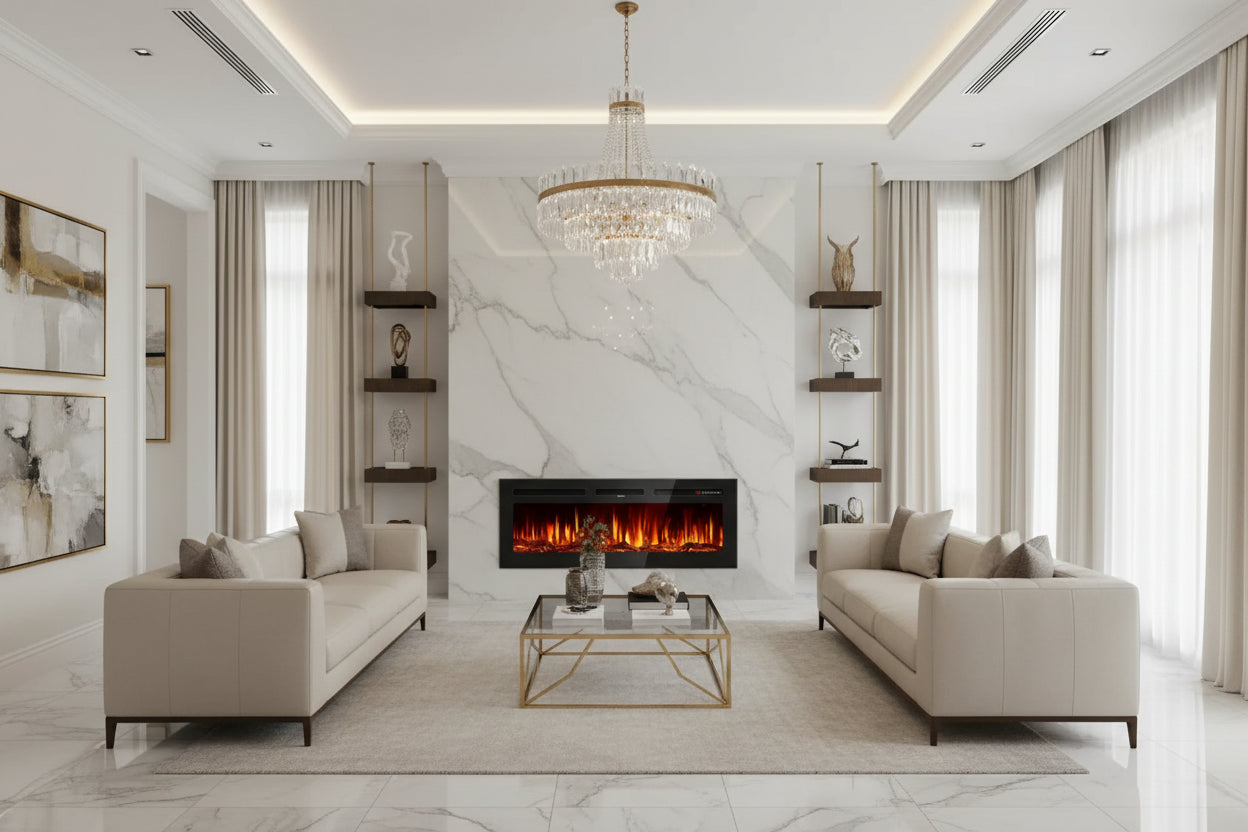 XMSJ 50 Inch Electric Fireplace Wall Mounted Recessed Heater 1500W
