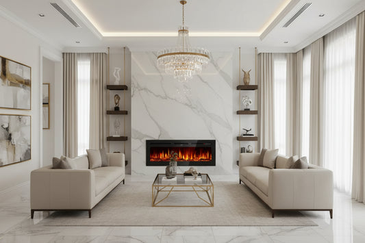 XMSJ 50 Inch Electric Fireplace Wall Mounted Recessed Heater 1500W