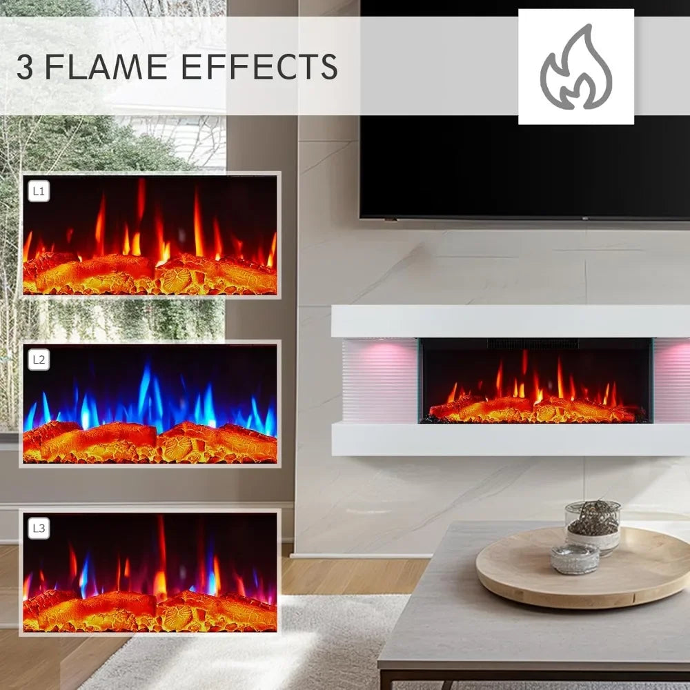 44 Inch Wall Mounted Electric Fireplace 1500W Heater Remote Control