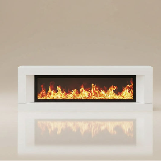 Modern Electric Fireplace TV Stand 63in 12-Color Flame White