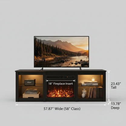 58 Inch TV Stand with LED Lights and Electric Fireplace